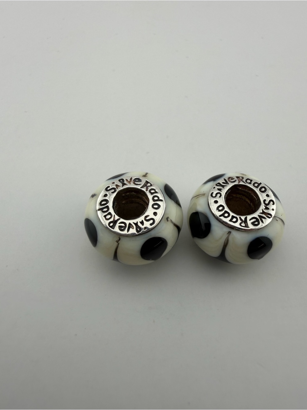 Silverado off White with black teardrop Murano Glass Bead Charm